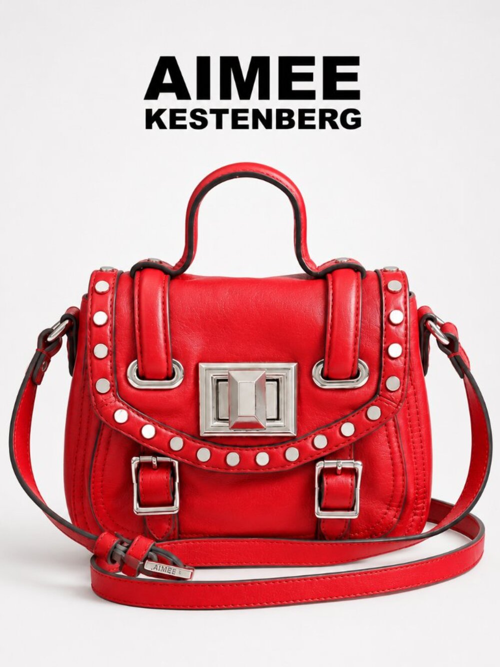 🦋💋GORGEOUS!🦋💋Aimee Kestenberg 100% Leather Studded Belted Turnlock Red Hobo